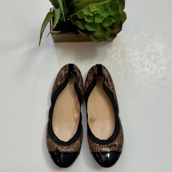 COLE HAAN Black/Brown Reptile Leather Ballet Flats Size 6 - Picture 2 of 6